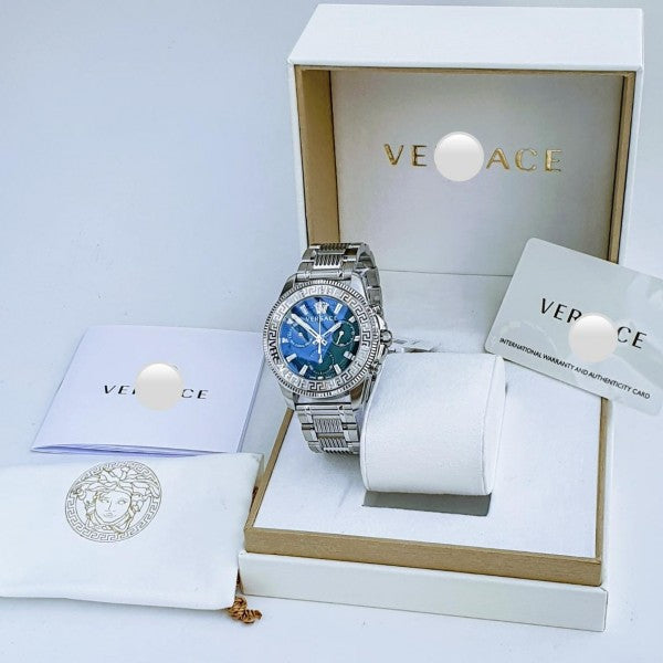  Shop Authentic Versace Greca Action Chronograph Quartz Green Dial Silver Steel Strap Watch for Men - VE3J00422 - Luxxuri
