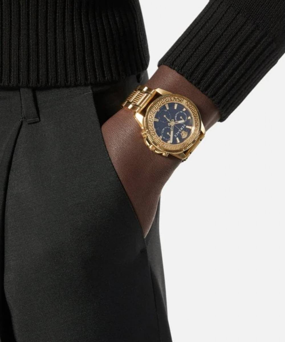  Shop Authentic Versace Greca Action Chronograph Black Dial Gold Steel Strap Watch For Men - VE3J00622 - Luxxuri