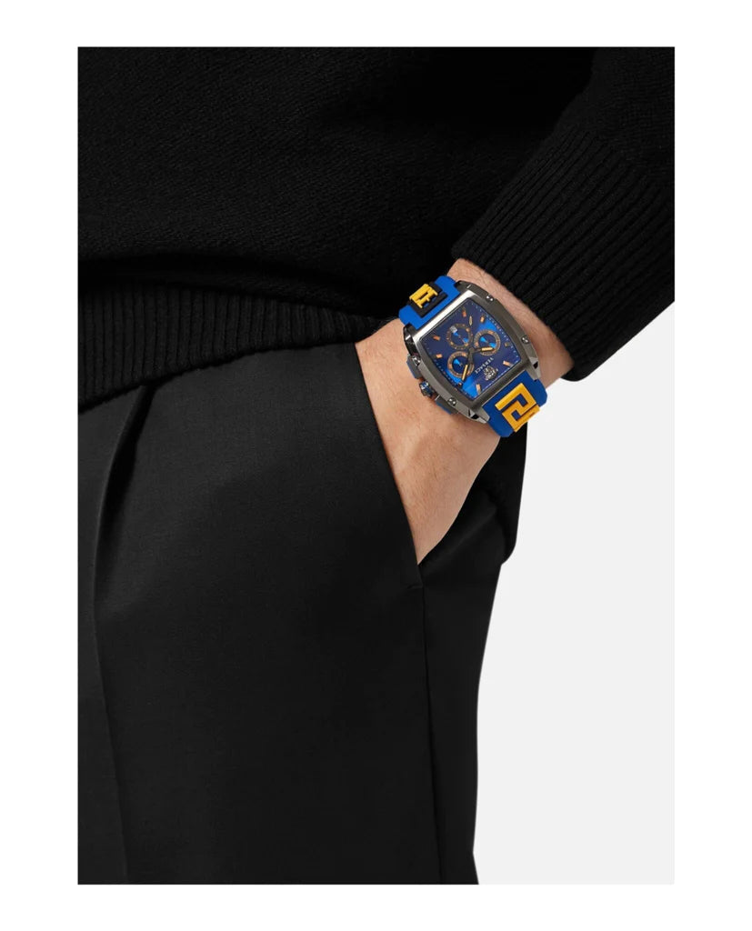  Shop Authentic Versace Iconic Dominus Chronograph Blue Dial Blue Rubber Strap Watch For Men - VE6H00323 - Luxxuri