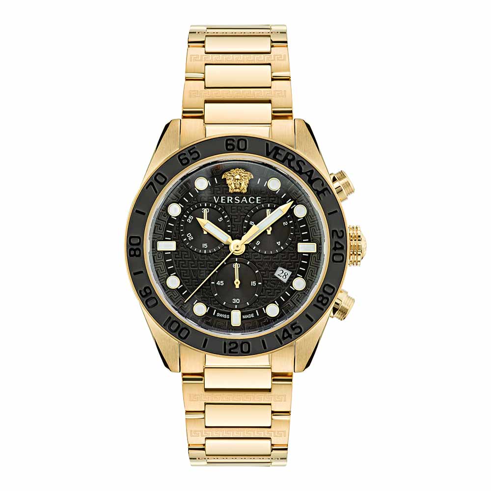  Shop Authentic Versace Greca Dome Chronograph Black Dial Gold Steel Strap Watch for Men - VE6K00523 - Luxxuri