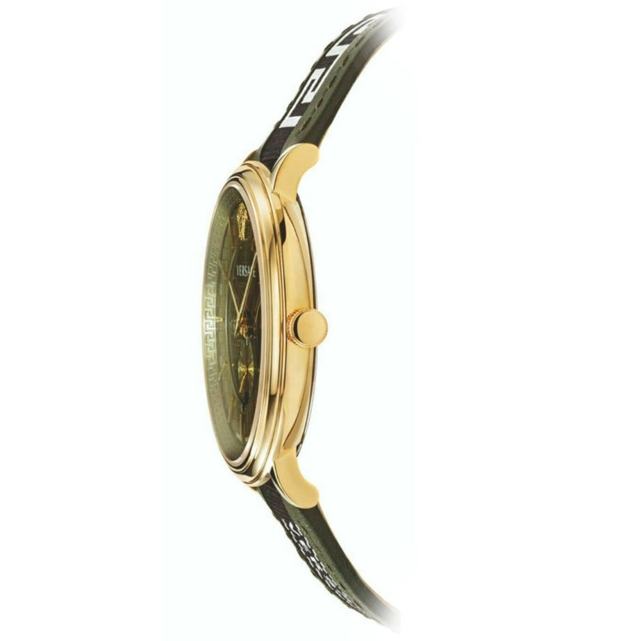  Shop Authentic Versace V-Circle Quartz Green Dial Green Leather Strap Watch for Men - VEBQ01519 - Luxxuri
