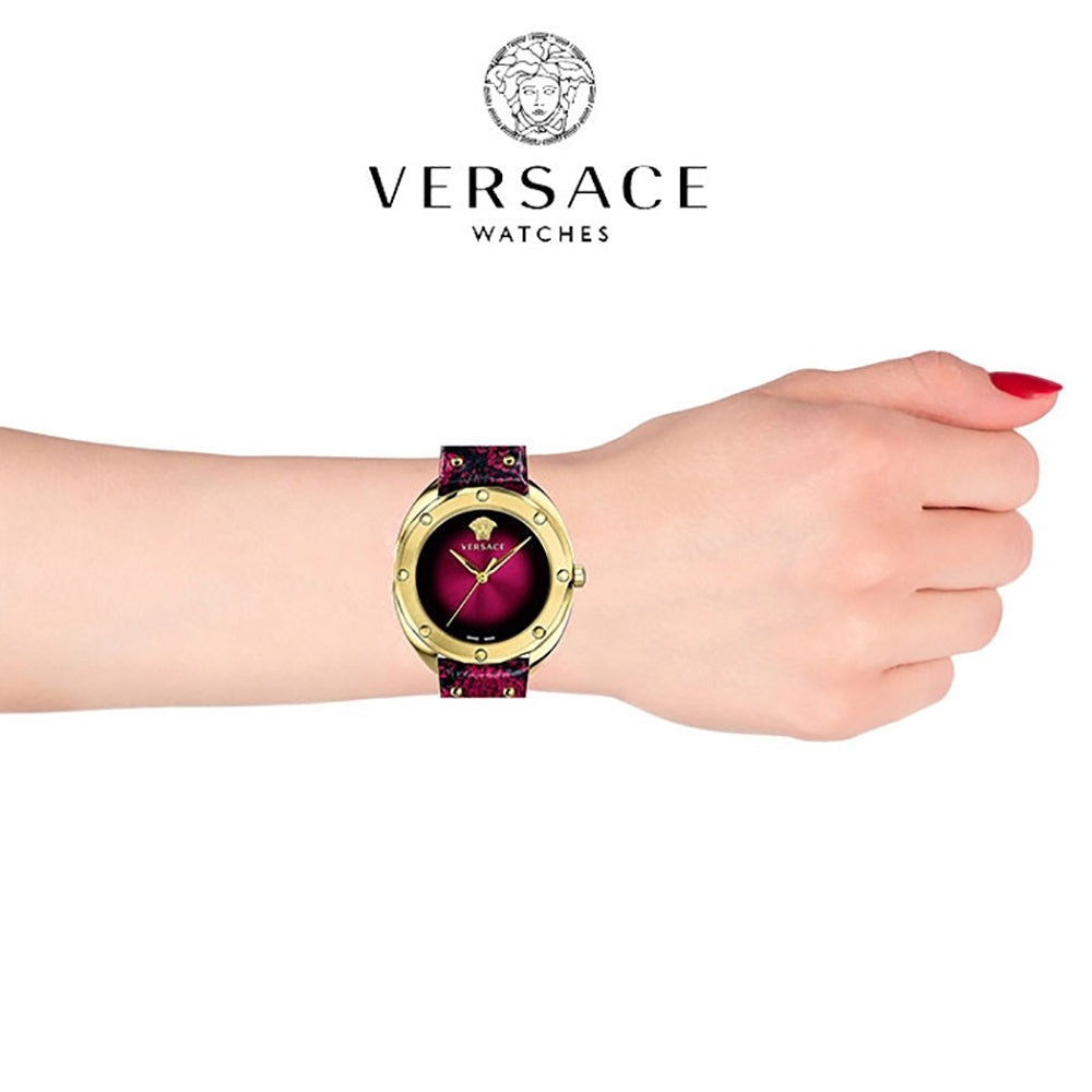  Shop Authentic Versace Shadov Quartz Red Dial Red Leather Strap Watch for Women - VEBM00918 - Luxxuri