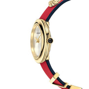  Shop Authentic Versace V-Flare Quartz Silver Dial Red Leather Strap Watch for Women - VEBN00418 - Luxxuri
