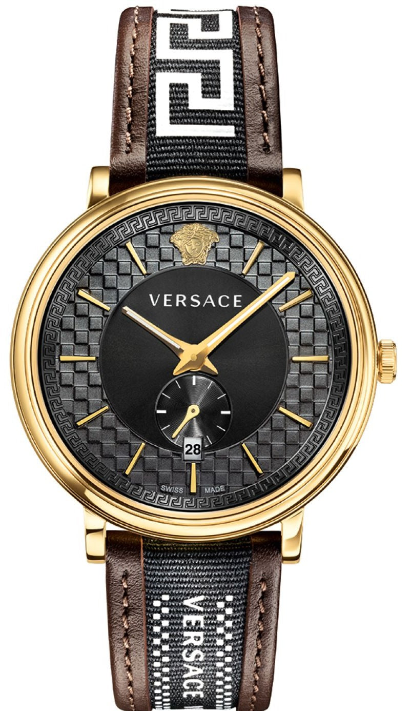  Shop Authentic Versace V-Circle Quartz Black Dial Brown Leather Strap Watch for Men - VEBQ01619 - Luxxuri