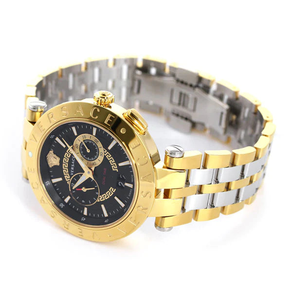  Shop Authentic Versace V-Race Quartz Black Dial Gold Steel Strap Watch For Men - VEBV00519 - Luxxuri
