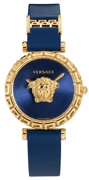  Shop Authentic Versace Palazzo Empire Greca Quartz Blue Dial Blue Leather Strap Watch for Women - VEDV00219 - Luxxuri