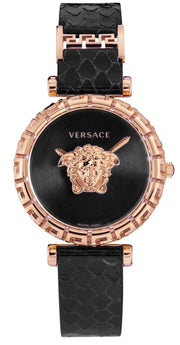  Shop Authentic Versace Palazzo Empire Greca Black Dial Black Leather Strap Watch for Women - VEDV00719 - Luxxuri