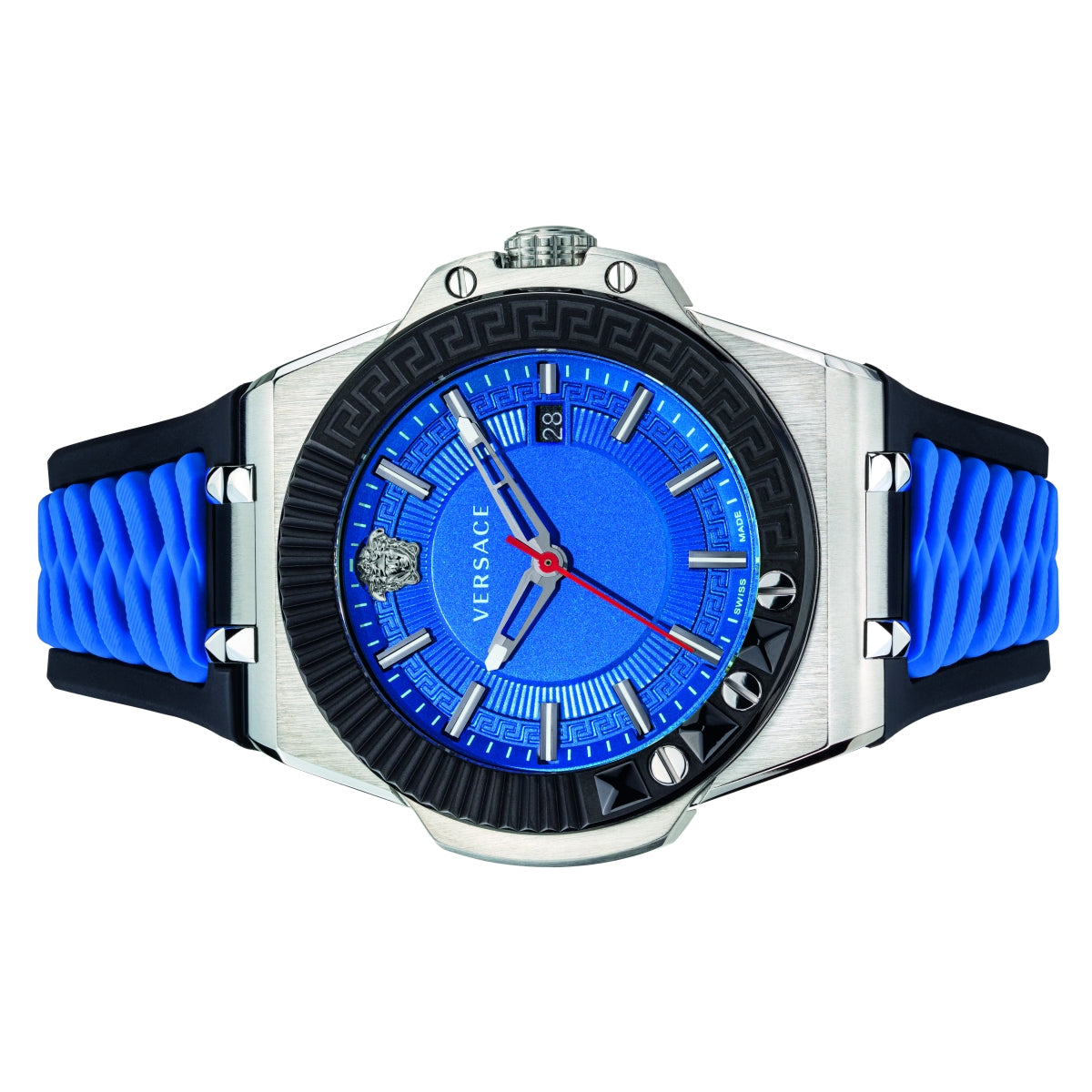  Shop Authentic Versace Chain Reaction Quartz Blue Dial Blue & Black Leather Strap Watch for Men - VEDY00119 - Luxxuri