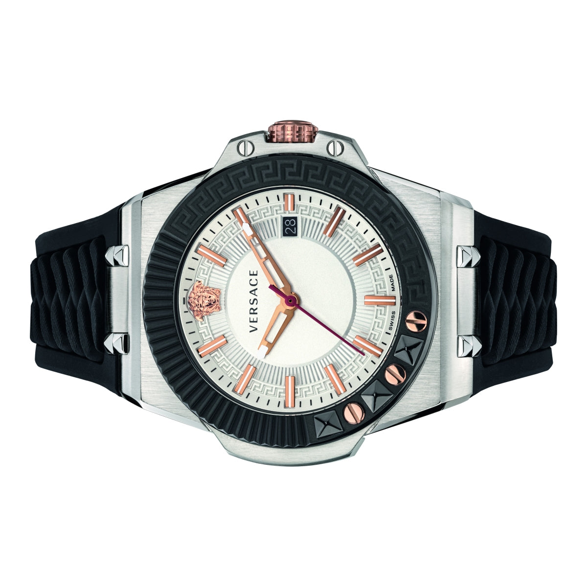  Shop Authentic Versace Chain Reaction Quartz White Dial Black Rubber Strap Watch for Men - VEDY00219 - Luxxuri