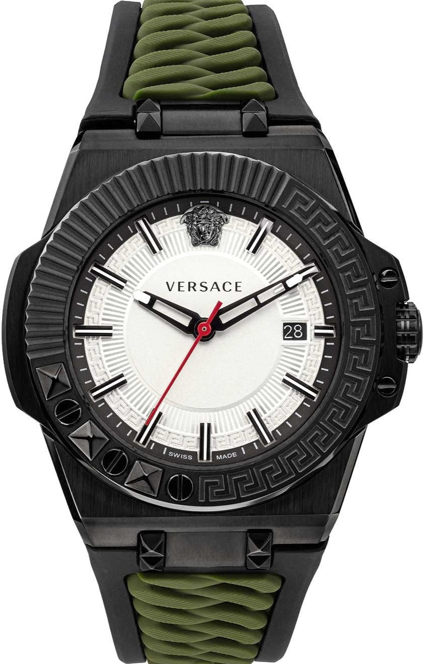  Shop Authentic Versace Chain Reaction Quartz White Dial Green Rubber Strap Watch for Men - VEDY00419 - Luxxuri