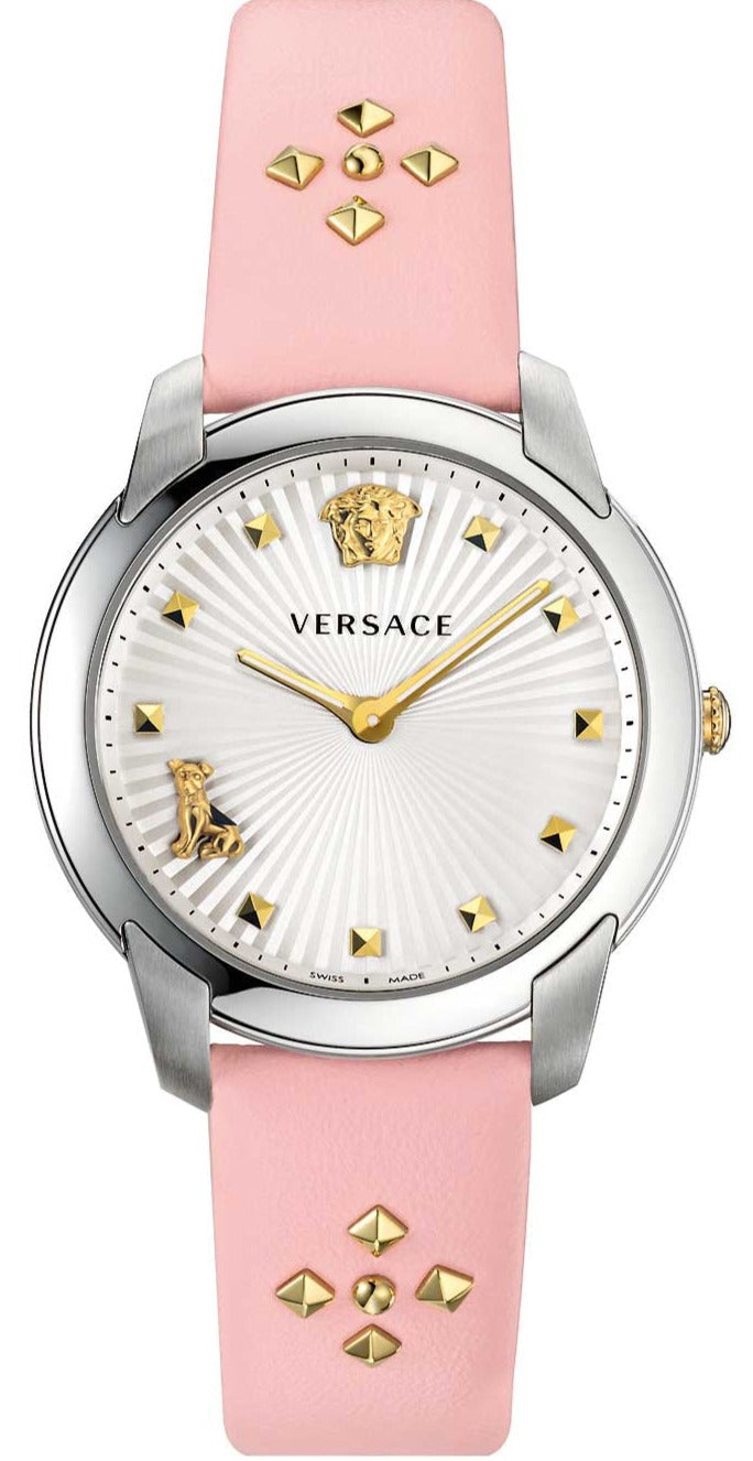  Shop Authentic Versace Audrey Quartz White Dial Pink Leather Strap Watch for Women - VELR00119 - Luxxuri