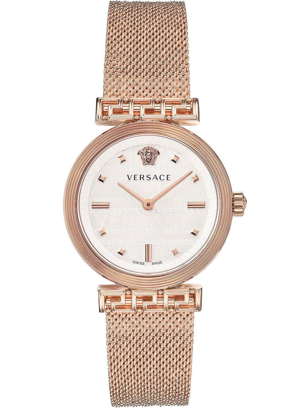  Shop Authentic Versace Meander White Dial Rose Gold Mesh Bracelet Watch for Women - VELW00620 - Luxxuri