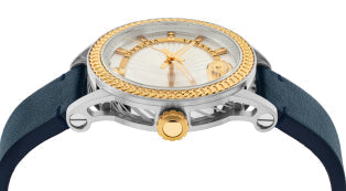  Shop Authentic Versace Viamond Quartz White Dial Blue Leather Strap Watch For Men - VEPO00120 - Luxxuri