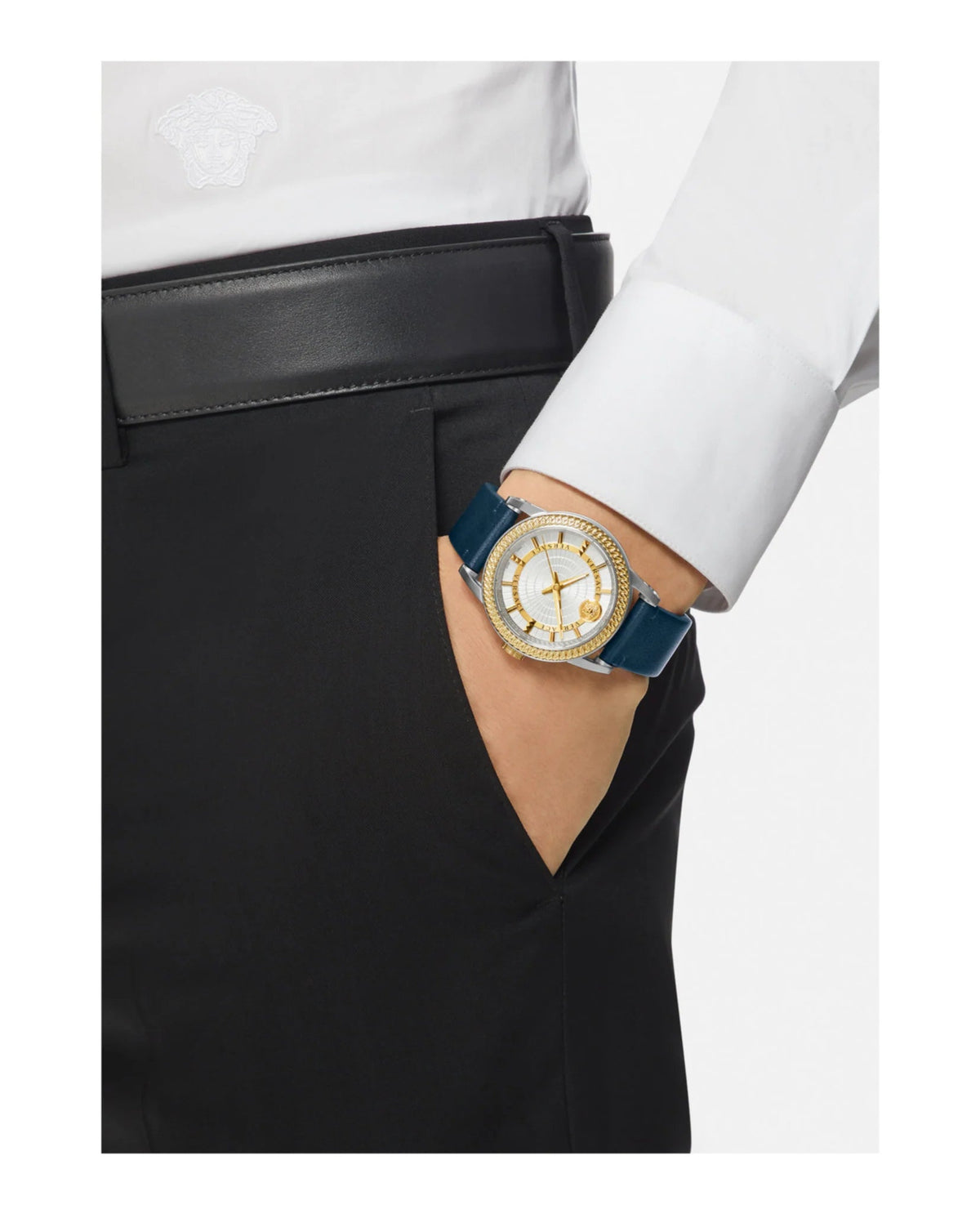  Shop Authentic Versace Viamond Quartz White Dial Blue Leather Strap Watch For Men - VEPO00120 - Luxxuri