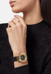  Shop Authentic Swarovski Crystalline Pure Black Dial Black Leather Strap Watch for Women - 5275043 - Luxxuri