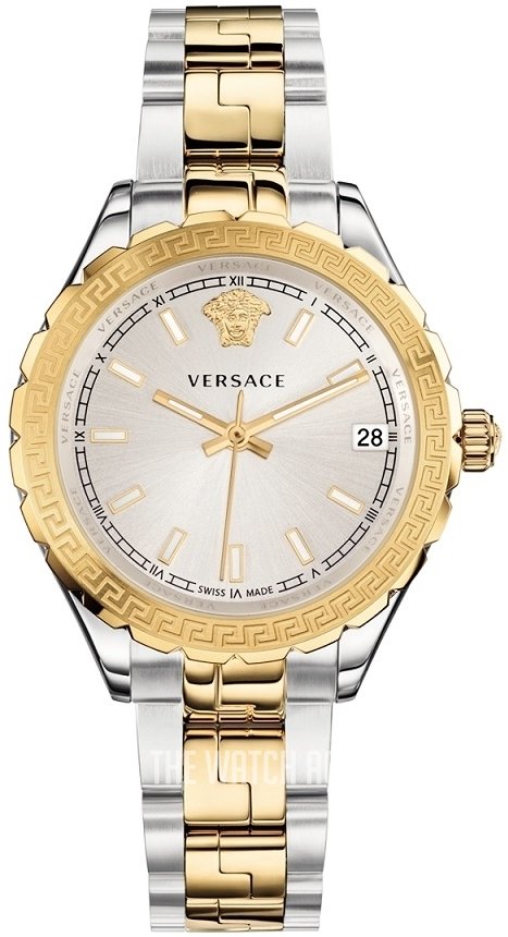  Shop Authentic Versace Hellenyium Silver Dial Two Tone Steel Strap Watch for Women - V12030015 - Luxxuri