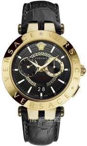  Shop Authentic Versace V-Race Quartz Black Dial Black Leather Strap Watch For Men - VEBV00119 - Luxxuri