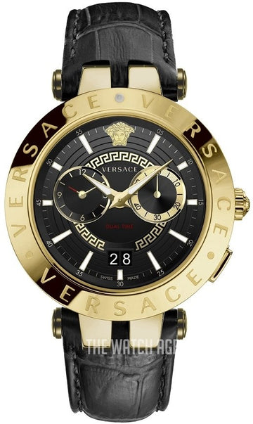  Shop Authentic Versace V-Race Quartz Black Dial Black Leather Strap Watch For Men - VEBV00119 - Luxxuri