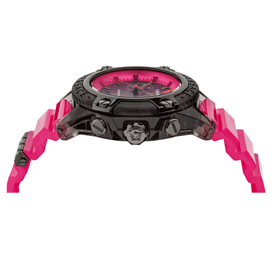  Shop Authentic Versace Icon Active Chronograph Quartz Black Dial Pink Rubber Strap Watch For Men - VEZ700221 - Luxxuri