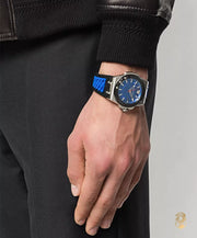  Shop Authentic Versace Chain Reaction Quartz Blue Dial Blue & Black Leather Strap Watch for Men - VEDY00119 - Luxxuri