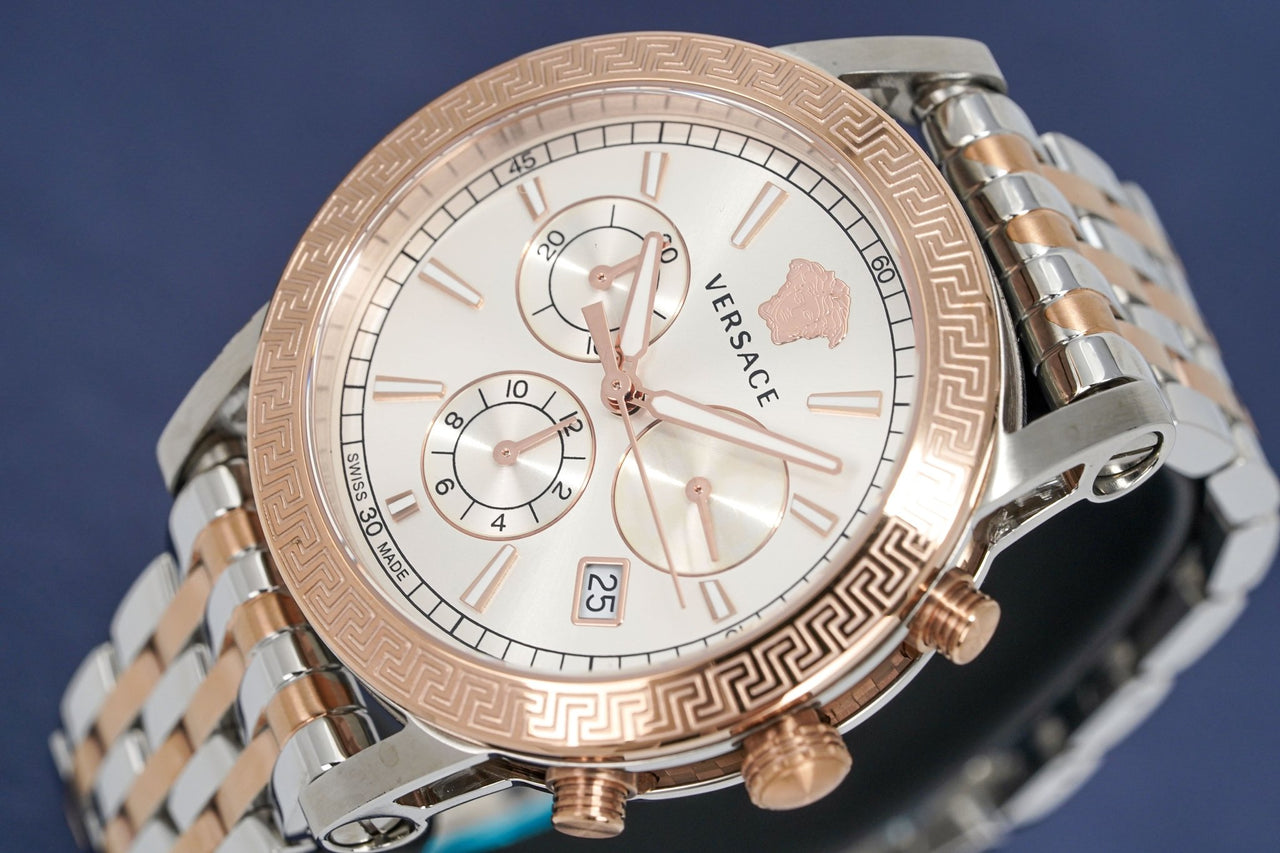  Shop Authentic Versace Sport Tech Chronograph While Dial Two Tone Steel Strap Watch for Men - VELT00319 - Luxxuri
