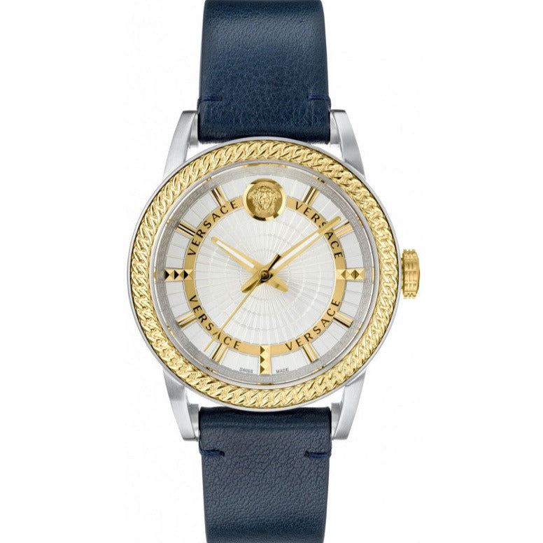  Shop Authentic Versace Viamond Quartz White Dial Blue Leather Strap Watch For Men - VEPO00120 - Luxxuri