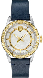  Shop Authentic Versace Viamond Quartz White Dial Blue Leather Strap Watch For Men - VEPO00120 - Luxxuri