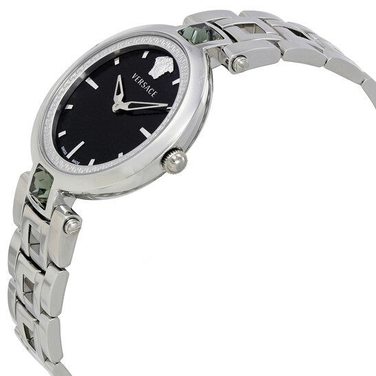  Shop Authentic Versace Crystal Gleam Guilloche  Black Dial Silver Steel Strap Watch for Women - VAN030016 - Luxxuri