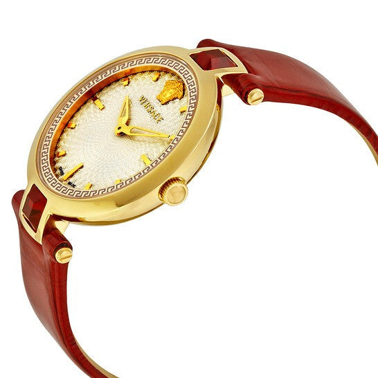  Shop Authentic Versace Crystal Gleam White Dial Red Leather Strap Watch For Women - VAN040016 - Luxxuri