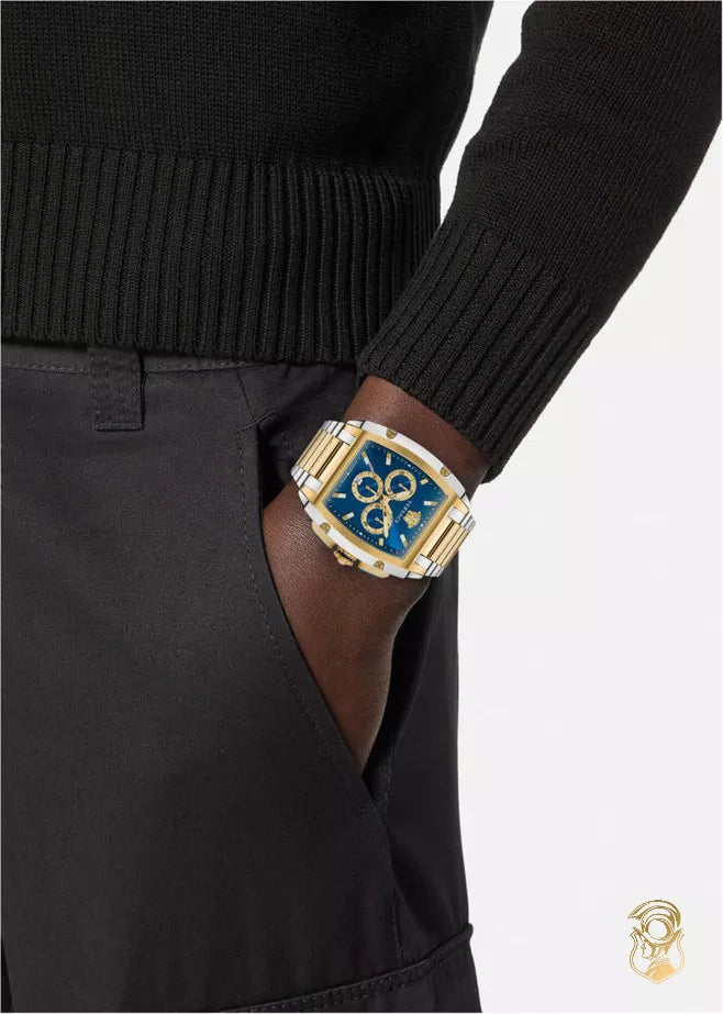  Shop Authentic Versace Dominus Chronograph Blue Dial Two Tone Steel Strap Watch For Men - VE6H00723 - Luxxuri