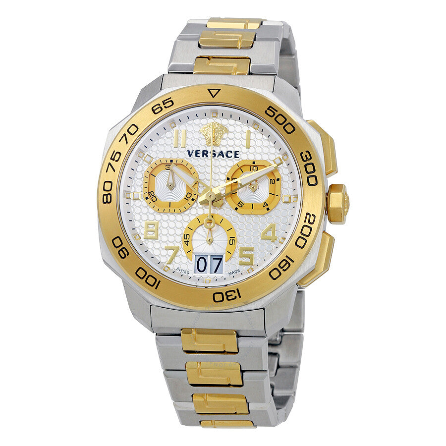  Shop Authentic Versace Dylos Chronograph Silver Dial Two Tone Steel Strap Watch for Men - VQC030015 - Luxxuri
