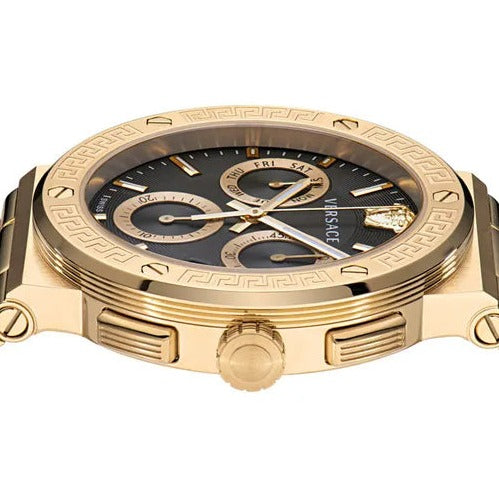 Shop Authentic Versace Greca Chronograph Black Dial Brown Leather Strap Watch For Men - VEZ900621 - Luxxuri