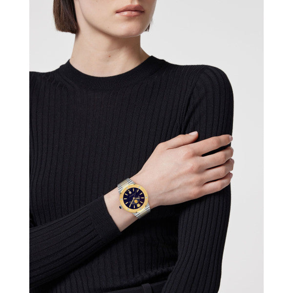  Shop Authentic Versace Greca Logo Moonphase Black Dial Two Tone Steel Strap Watch for Men - VE7G00223 - Luxxuri
