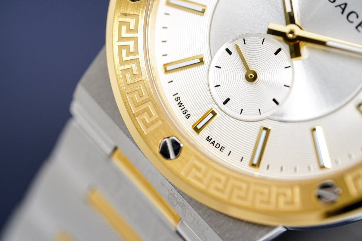  Shop Authentic Versace Greca Silver Dial Two Tone Steel Strap Watch for Men - VEVI00320 - Luxxuri