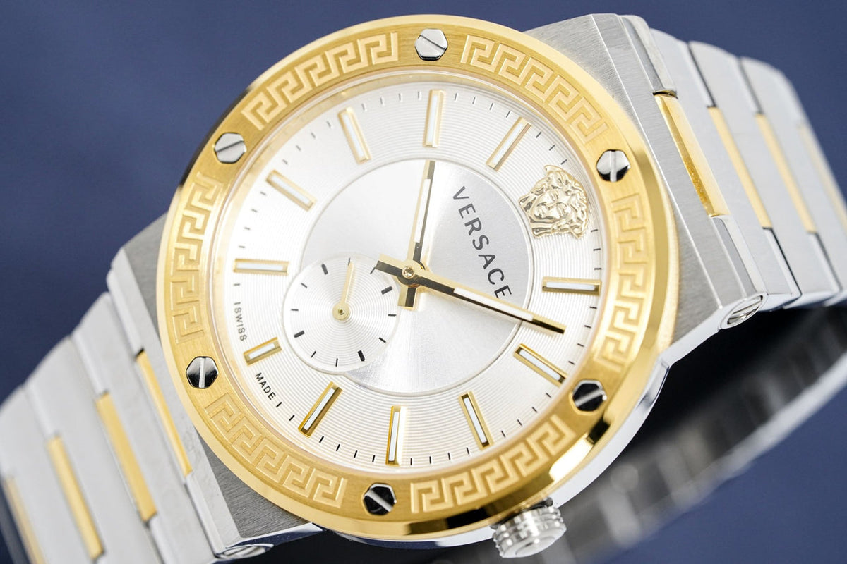  Shop Authentic Versace Greca Silver Dial Two Tone Steel Strap Watch for Men - VEVI00320 - Luxxuri