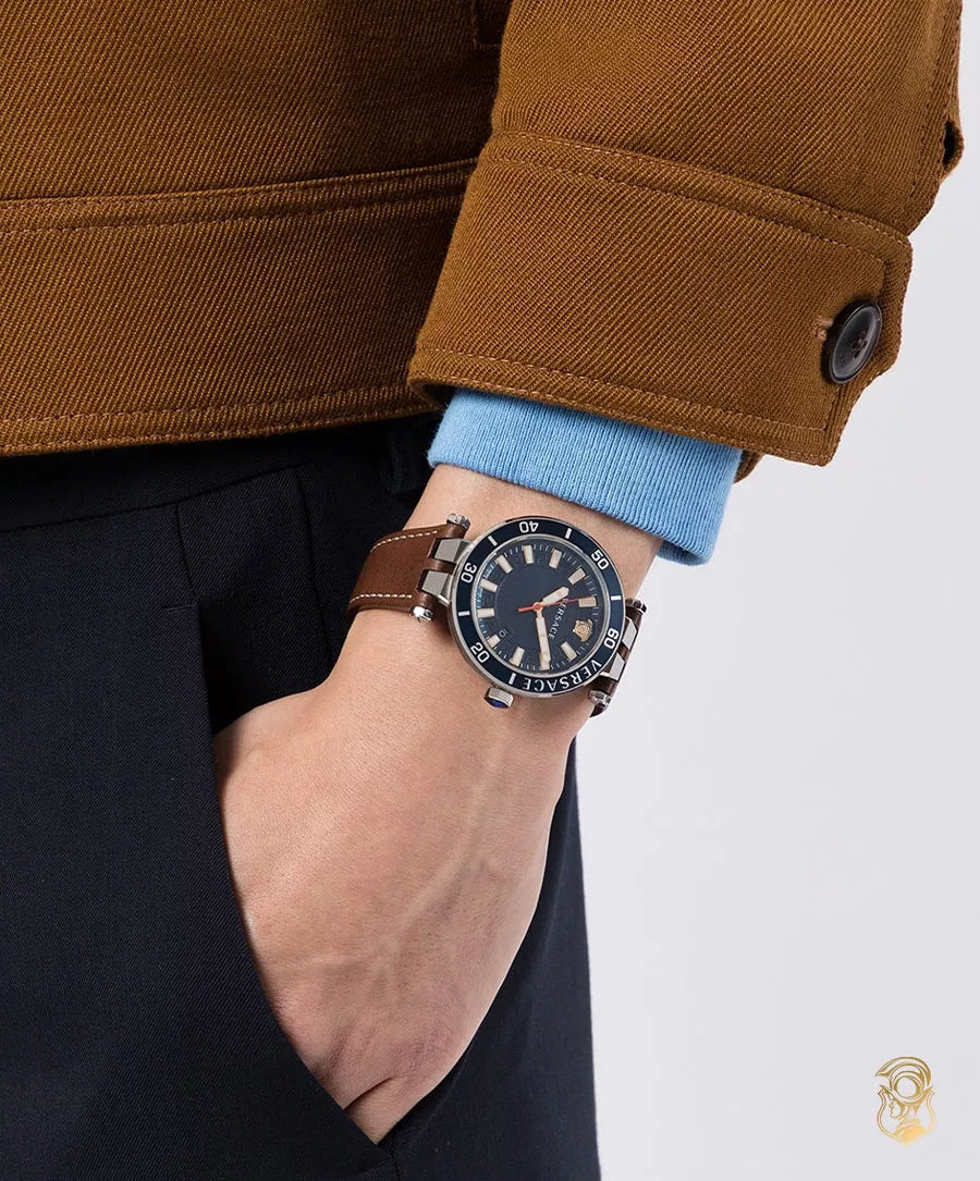  Shop Authentic Versace Greca Sport Analog Blue Dial Brown Leather Strap Watch For Men - VEZ300121 - Luxxuri