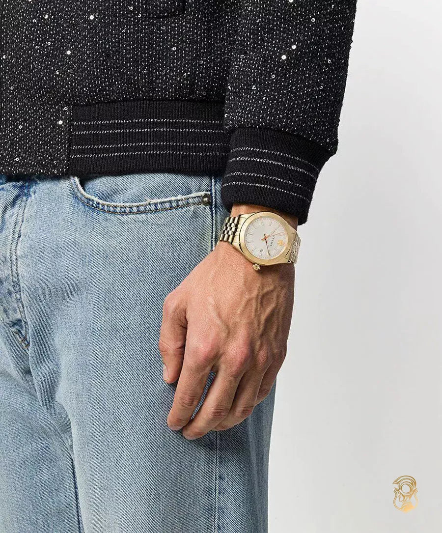  Shop Authentic Versace Hellenyium Analog White Dial Gold Steel Strap Watch for Men - VEVK00720 - Luxxuri