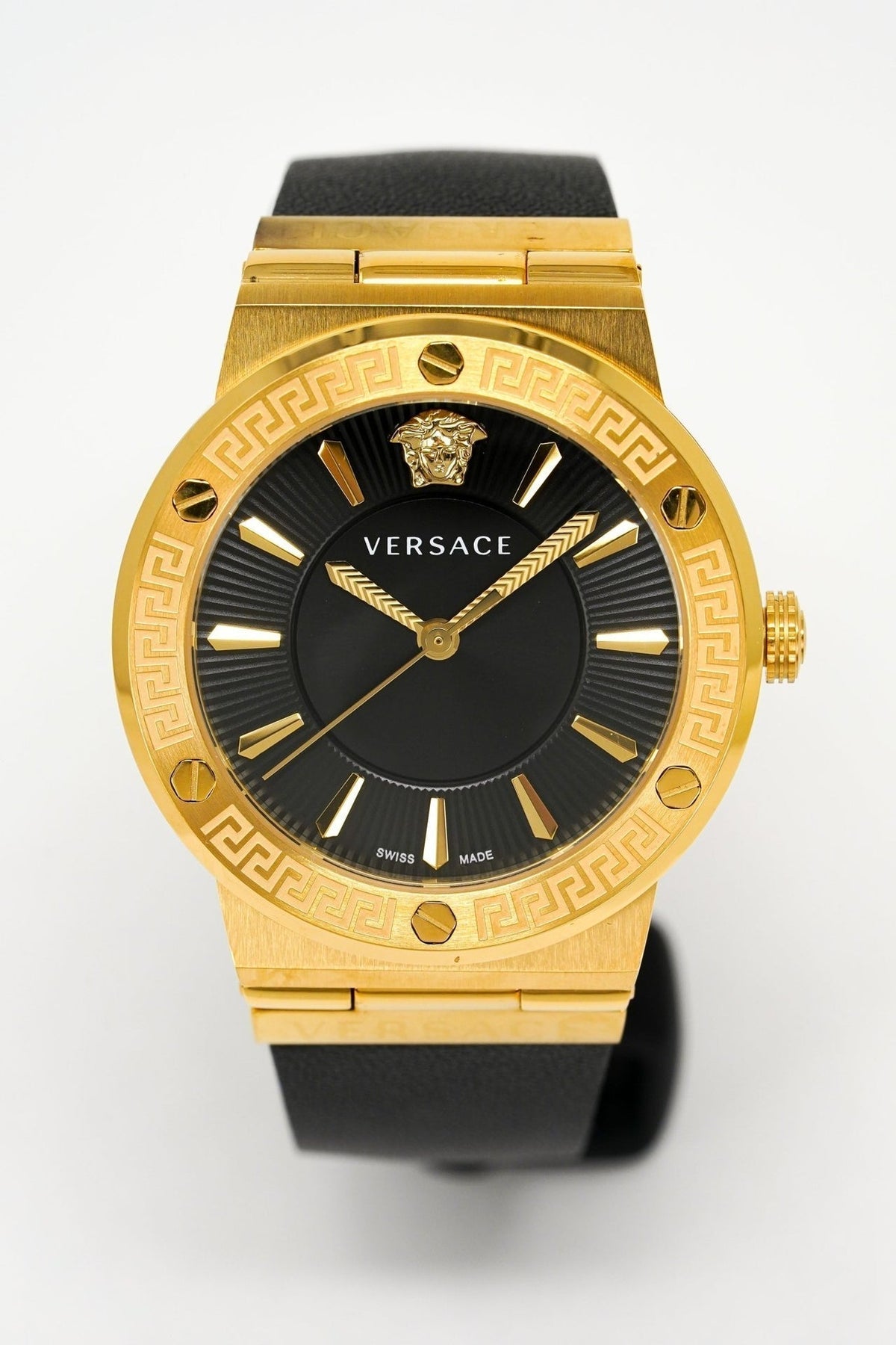  Shop Authentic Versace Greca Black Dial Black Leather Strap Watch for Women - VEVH00320 - Luxxuri