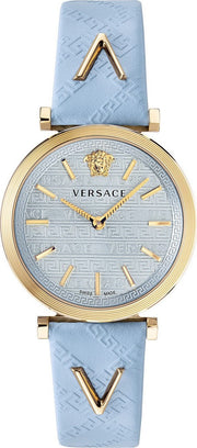  Shop Authentic Versace V-Twist Blue Dial Blue Leather Strap Watch for Women - VELS00319 - Luxxuri