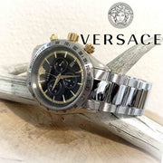  Shop Authentic Versace Classic Chronograph Quartz Black Dial Silver Steel Strap Watch For Men - VEV700419 - Luxxuri