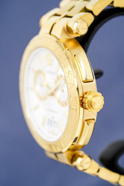  Shop Authentic Versace V Racer Chronograph White Dial Gold Steel Strap Watch for Men - VBR060017 - Luxxuri