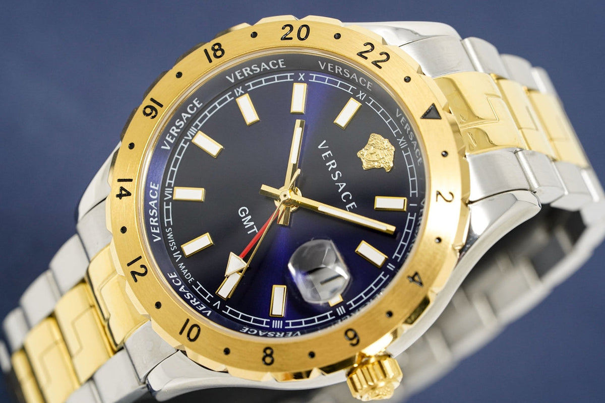  Shop Authentic Versace Hellenyium GMT Blue Dial Two Tone Steel Strap Watch for Men - V11060017 - Luxxuri