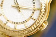  Shop Authentic Versace Code Quartz Silver Dial Gold Steel Strap Watch For Men - VEPO00420 - Luxxuri