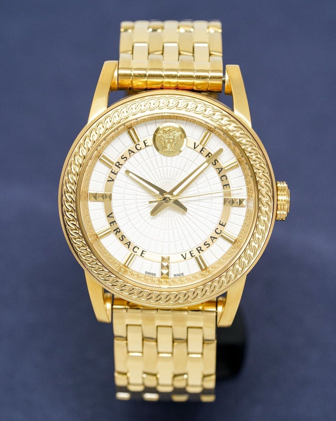  Shop Authentic Versace Code Quartz Silver Dial Gold Steel Strap Watch For Men - VEPO00420 - Luxxuri