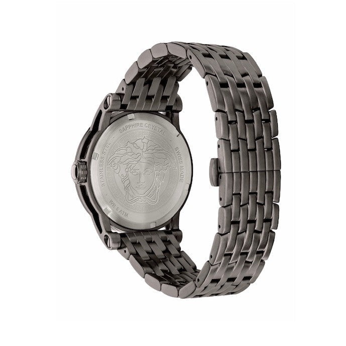  Shop Authentic Versace Viamond Quartz Black Dial Grey Steel Strap Watch For Men - VEPO00520 - Luxxuri