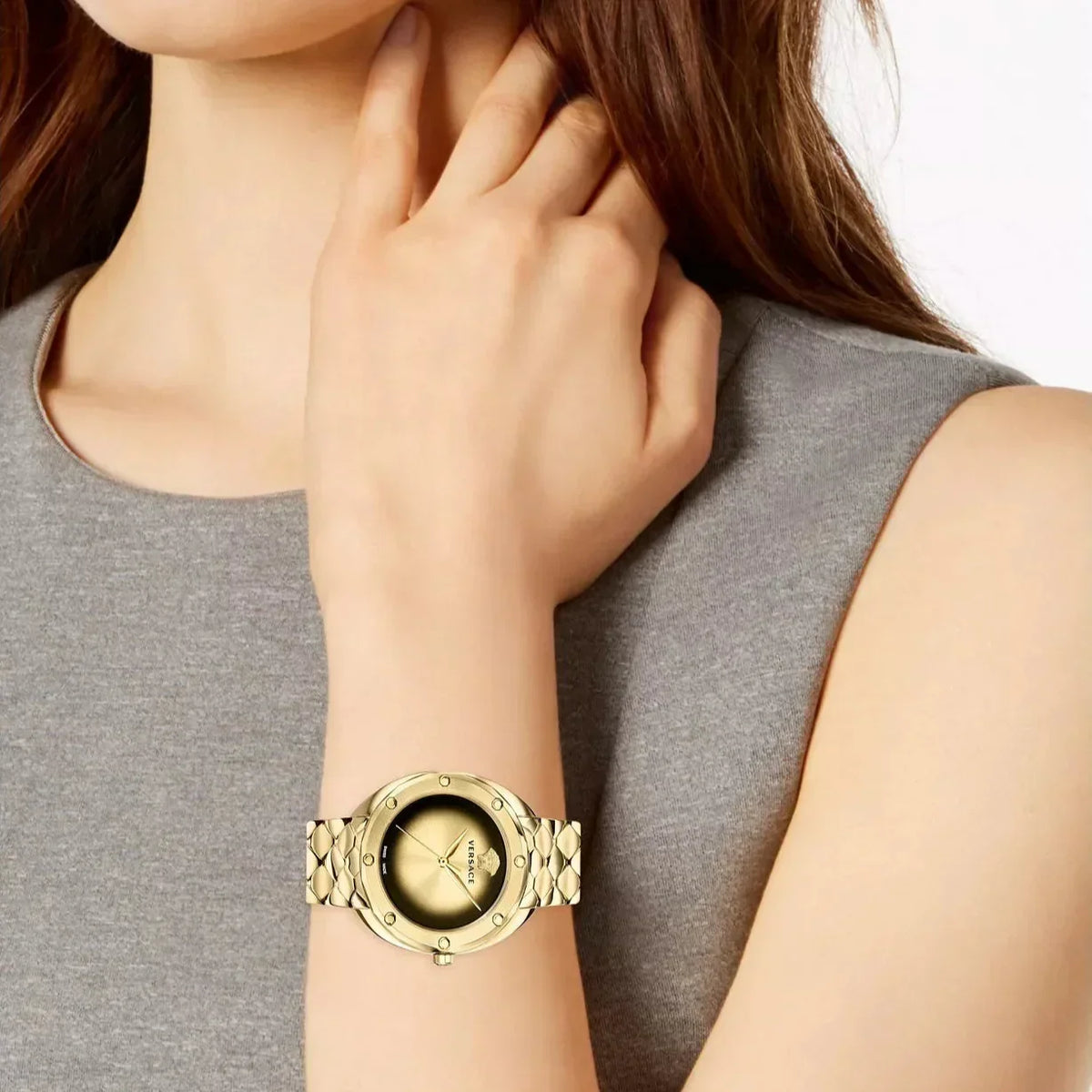  Shop Authentic Versace Shadov Quartz Gold Dial Gold Steel Strap Watch for Women - VEBM00618 - Luxxuri