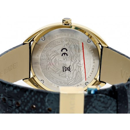  Shop Authentic Versace Shadov Gold Dial Green Leather Strap Watch For Women - VEBM01018 - Luxxuri