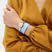  Shop Authentic Versace V Flare Silver Dial Blue Leather Strap Watch for Women - VEBN00118 - Luxxuri