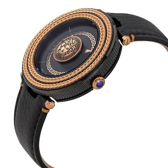  Shop Authentic Versace V-Metal Icon Black Dial Black Leather Strap Watch For Men - VQL030015 - Luxxuri