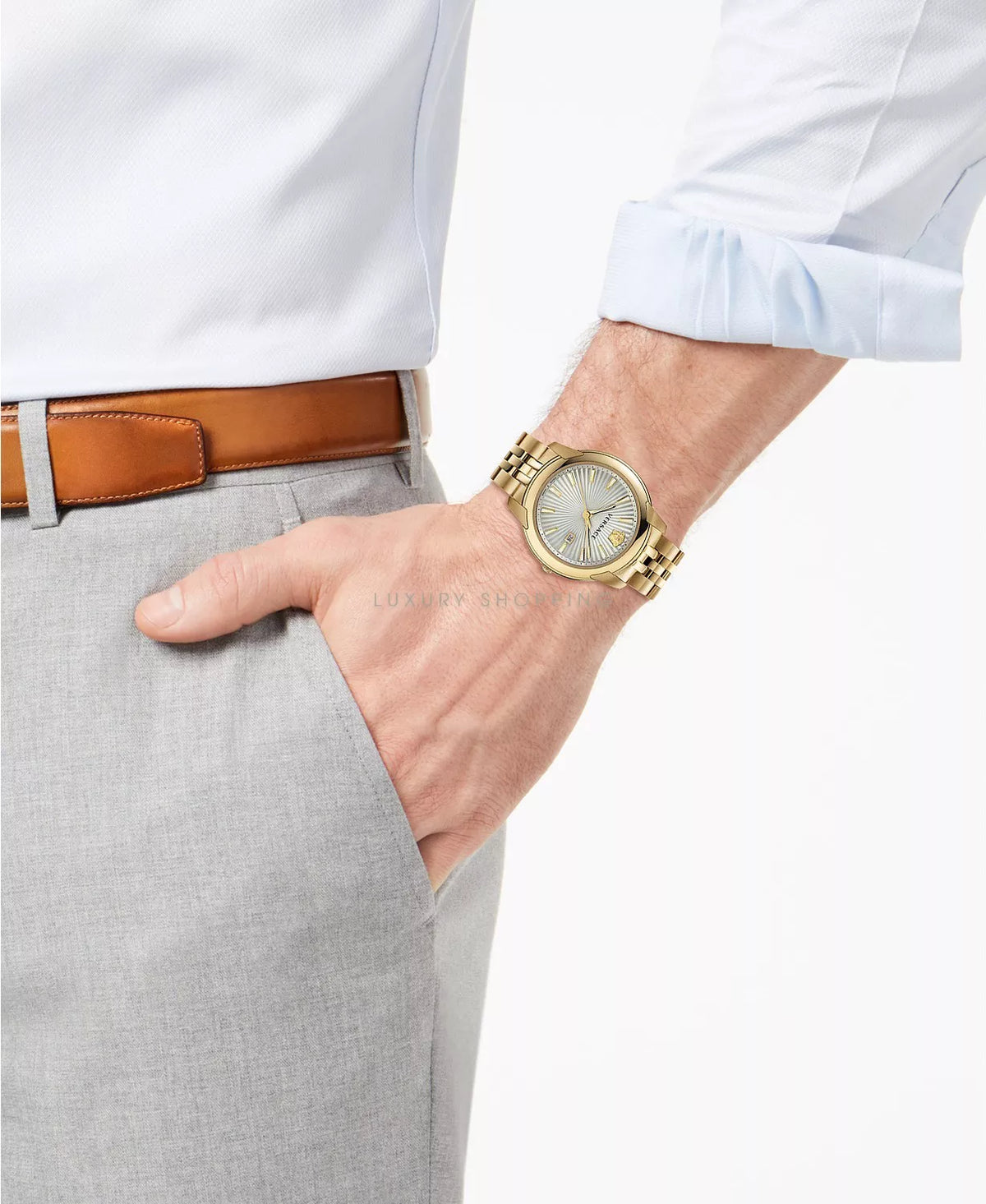  Shop Authentic Versace  V-Urban Quartz White Dial Gold Steel Strap Watch For Men - VELQ00719 - Luxxuri
